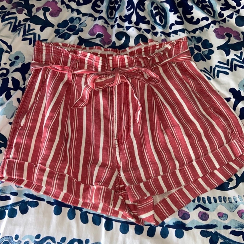 American Eagle Striped Red and White Shorts with Tie Size 0